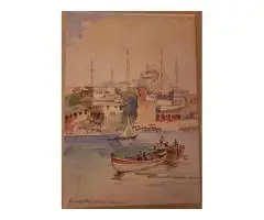 Istanbul Watercolors by Nikolai Saraphanoff  / Two Paintings - 4