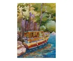 Boat at river in forest
